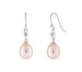 10k White Gold Pink Pearl Diamond Earrings (.01 cttw, I-J Color, I1-I2 Clarity)