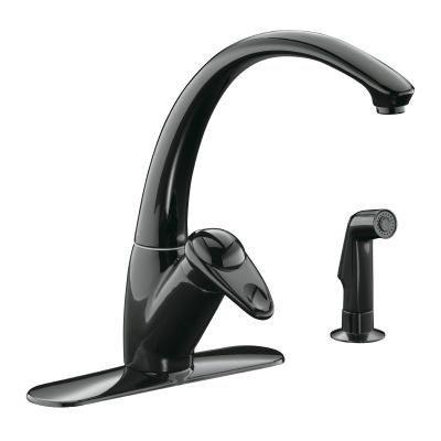 KOHLER K-6356-7 Avatar Single Control Kitchen Sink Faucet, Black Black