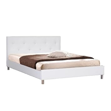 Baxton Studio Barbara White Modern Bed with Crystal Button Tufting, Queen