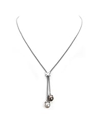 14k White Gold 9-10mm White & Black South Sea Pearl High Luster AAA Quality As a Pendant in 17" Popcorn Chain with Butterfly Necklace.