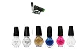 6x Konad Stamping Nail Art Special Polish Metallic : Clear Top Coat + Gold+silver+psyche Pink+blue Pearl+white + Konad Mini Kit :Mini Stamper + Mini Image Plate