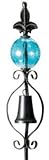 Fleur de Lis Bell Iron Garden Stake with Turquoise Blue Crackle Suncatcher Glass Gazing Globe