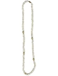 Freshwater Pearl & 6 mm Fluted Gold Balls Necklace in 14K Yellow Gold