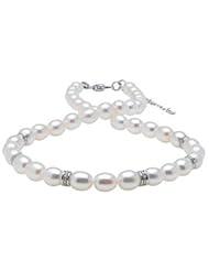 Diamond Channel Pearl Necklace in 925 Sterling Silver