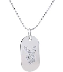 Playboy Bunny Jewel Paved Id Dog Tag Silver Necklace