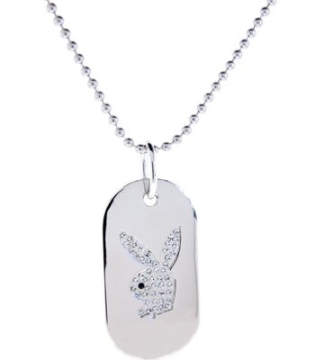 Playboy Bunny Jewel Paved ID DOG TAG silver NECKLACE
