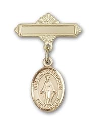 14K Gold Baby Badge with Our Lady of Lebanon Charm and Polished Badge Pin
