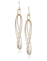 14k Italian Tri-Color Gold Marquise Shape Dangle Earrings