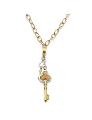 14k Two Tone, White and Yellow Gold 12 Grams 2.5" Tall Double Dangling Key Necklace, 16" with 1" Extender. Made in Italy
