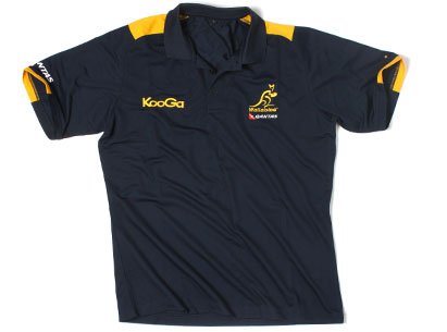 Australia Players Media Rugby Polo Shirt Navy/Gold - size Large