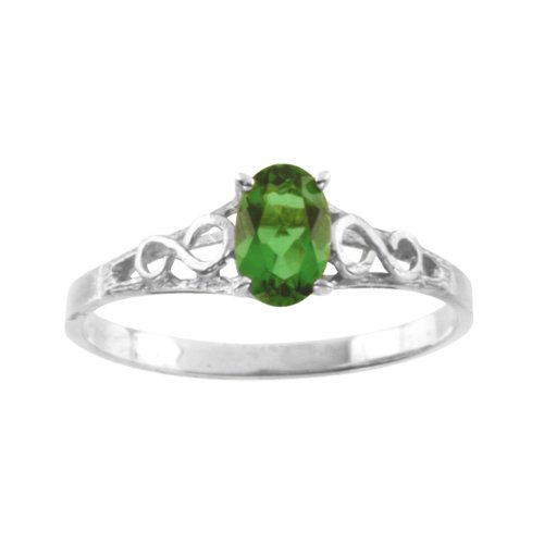 Sterling Silver 6 x 4 MM Oval Shaped Imitation Emerald Teen’s Ring