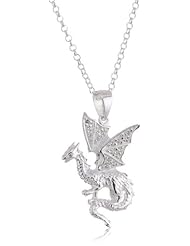 VINANI brand Germany 925 Sterling Silver Women Pendant Dragon with white Zirconia & Cable Link Chain Necklace ADW-T