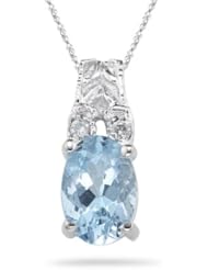 0.02 Cts Diamond & 0.52-0.78 Cts Aquamarine Pendant in 14K White Gold