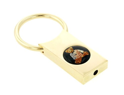 Gold plated patriotic teddy bear Keyring. Made in the USA