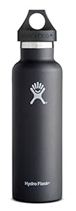 Hydro Flask 24 oz Vacuum Insulated Stainless Steel Water Bottle, Standard Mouth w/Loop Cap, Black