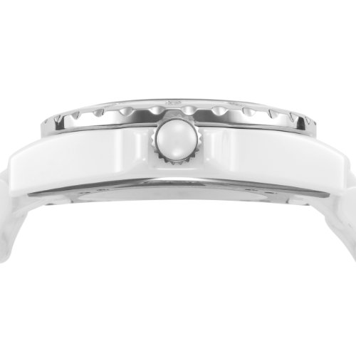 Rougois Women's High Tech White Ceramic Watch with a Silver Trim and 36 Genuine Diamonds