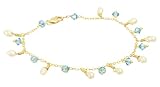 31yK6ur4tIL. SL160  Gold Plated Sterling Silver 7.5 Chain Bracelet with White Freshwater Rice Pearl and Crystallized Swarovski Elements Bicone Aqua Color Drops