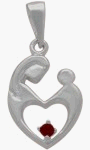 10K White Gold Garnet Mother & Child Pendant with chain