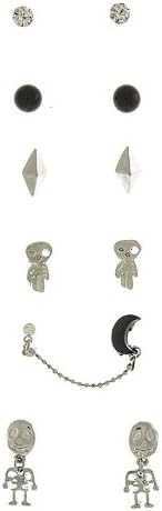 THE JEWEL RACK MOON AND SKULL EARRINGS SET (Black/Silver)
