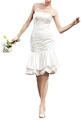 Strapless Knee Length Sheath Natural   Waistline Lace Satin Wedding Party Dress 