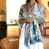 Silk batik shawl, 'Blue Lotus Lake'