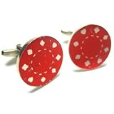 Red Poker Chip Cufflinks : Texas Hold 'EM Cufflinks W/Gift Box