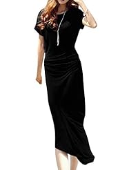 Gathered Ruched Asymmetric Round Neck Cotton/Polyester Dolman Bodycon Dress 