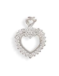 Rhodium Plated Open CZ Heart with Flower Slide