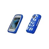 Premium Blue with White Flowers Design Silicone Gel Skin Cover Case for Nok ....