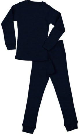 Boys Waffle Knit Thermal Set 2pc Cotton Blend Thermal Underwear (4, Navy)