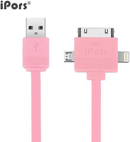 ipors 3 in 1  USB 2.0 Splitter Data Cables with Charging Lightning Multi-functional Cable for iPhone 5/ iPad mini/ iTouch 5/ iPad 4/ iPad 3/ iPhone 4 & 4S ,Samsung Galaxy S4 S3 HTC One Blackberry Z10 Q10 White Xperia Z Nexus 4 (Pink)