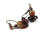 Autumn Jasper Gemstone, Brown Pearl, and Organic Brown Bone Dangle Earrings