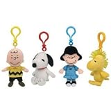 TY Beanie Babies - Set of 4 Peanuts ( Charlie Brown, Lucy, Snoopy & Woodstock - Plastic Key Clips )