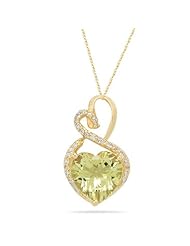 0.14 Cts Diamond & 3.00 Cts Lemon Citrine Heart Pendant in 14K Yellow Gold