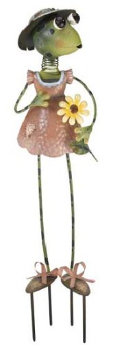 Gardener Frog Lady Garden Stake Statuary and Little Miss Sunshine Wind Spinner Stake