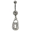 Stainless Steel Belly Ring with Clear Australian Crystals - Dangling lock 14g/5mm ball
