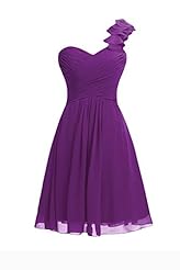  Lace-Up Short One Shoulder Chiffon Homecoming Dress/Bridesmaid Dress/Prom Dress/Party Dress/Mini Dress  With a Sash  and Ruffles