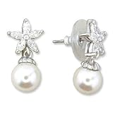 Boucles d'oreille Mazarine - Perle de synthese - Oxyde de zirconium - Couleur argent