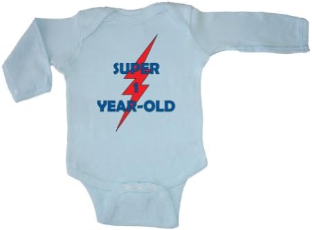 Festive Threads Unisex Baby Super 1-Year Old Long Sleeve Bodysuit (Light Blue, 12 Months)