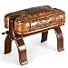 NOVICA Tornillo wood and leather stool, 'Golden Maze'