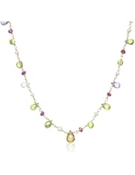 Faceted Teardrop, Multi-Colored Faceted Stones Teardrop and Rondelle Shapes and White Freshwater Cultured Pearl Linked Chain Necklace