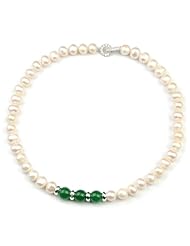 Topearl Sterling Silver 8-9mm White Potato Cultured Pearls with Malaysia Jade Necklace