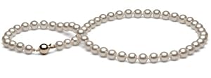 AAA Quality, 16-inch, 7.0-7.5 mm, White Akoya Pearl Necklace, 14k Yellow Gold Ball Clasp