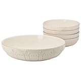 Signature Housewares Sorrento Collection Stoneware 5-Piece Pasta Bowl Set, Ivory Antiqued Finish