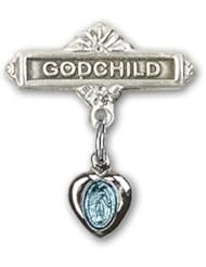 Sterling Silver Baby Badge with Blue Miraculous Charm and Godchild Badge Pin