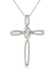 Sterling Silver Diamond Cross with Miracle Plate Pendant Necklace (1/5 Cttw, I-J Color, I2-I3 Clarity), 18"