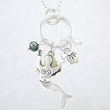 Sterling Silver and Brass Mermaid Pendant with Pearl and Clam Accents on 18' Ball Chain, #8680