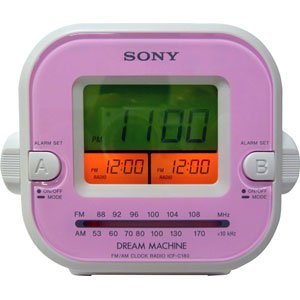 alarm clock dual alarm auto set-Sony ICF-C180 FM/AM Clock Radio with Automatic Time Set (Pink) Images