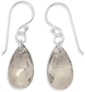 Smoky Quartz Color Austrian Crystal Pear Teardrop Shape Sterling Silver Earrings