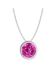 0.25 Ct Round 14K White Gold 4MM Tourmaline Pendant 18"